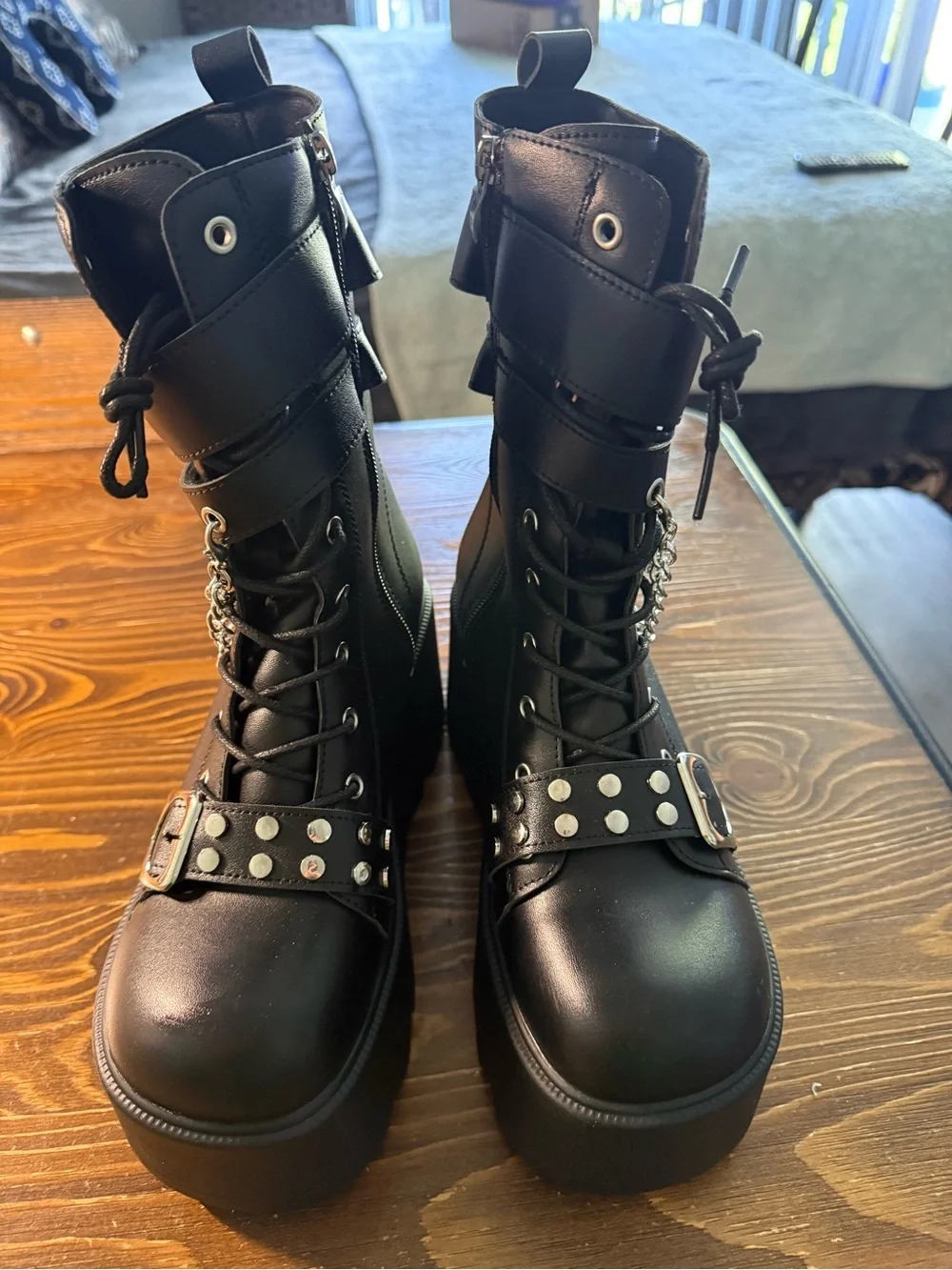 Goth platform buckle boots with chains